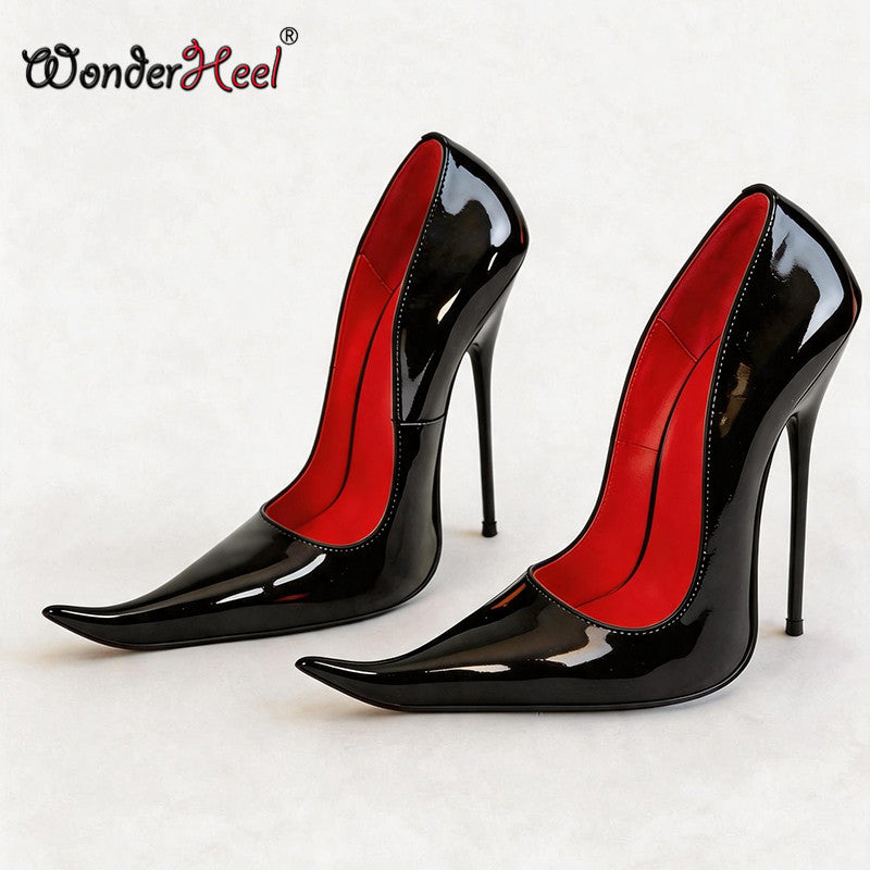 Wonderheel Real Leather 16cm Thin Heels Sexy New Sytle Extreme Pointed Toe Slip on Women High Heels Shoes