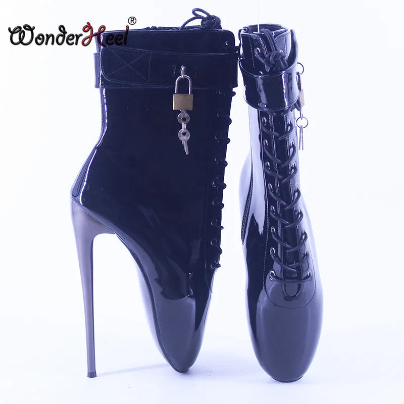 Wonderheel 2025 New Ultra High Heel 18cm Stiletto heel Sexy Fetish Lockable Padlocks Super girl Nightclub Ankle Ballet Bootss