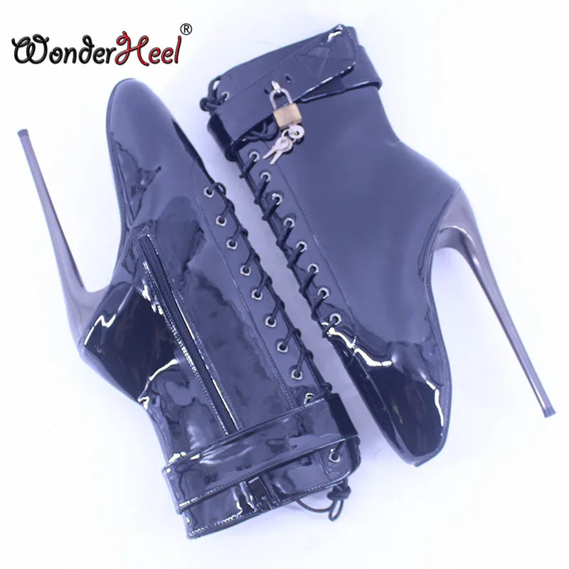 Wonderheel 2025 New Ultra High Heel 18cm Stiletto heel Sexy Fetish Lockable Padlocks Super girl Nightclub Ankle Ballet Bootss