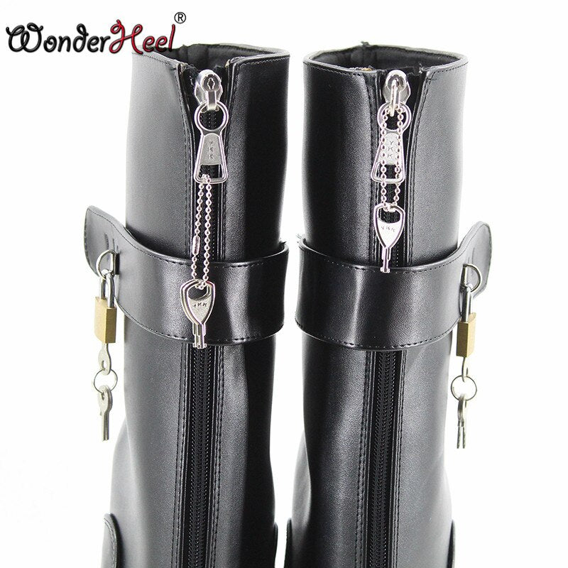 Wonderheel new ballet boots 7" wedges heel locked zipper matte sexy fetish lockable padlocks party women ballet ankle boots