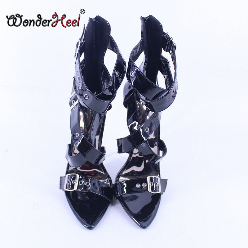 Wonderheel Summer Extreme Ultra Thin Heel 16cm Stiletto Heel Sexy Pointed Toe Buckles Straps Nightclub High Heels Sandals