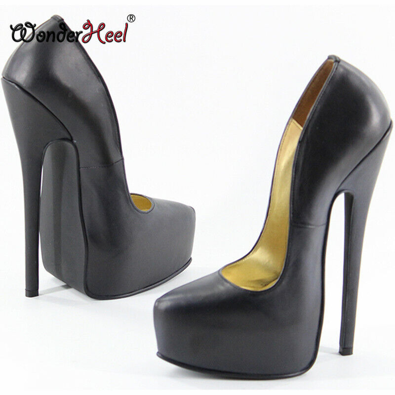 Wonderheel 8" Stiletto Heel Genuine Leather  Slip on Sexy Fetish Platform Pumps Big Size Dropshiping