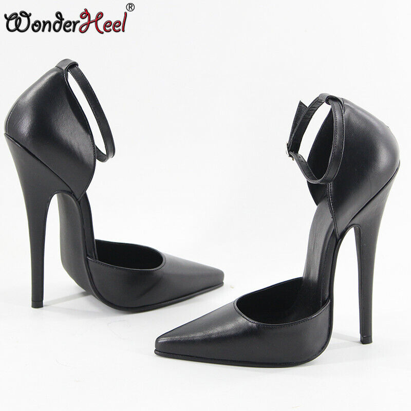 Wonderheel Real Leather High Heel 16cm Stiletto Heel Ankle Straps Pointed Toe Sexy Pumps