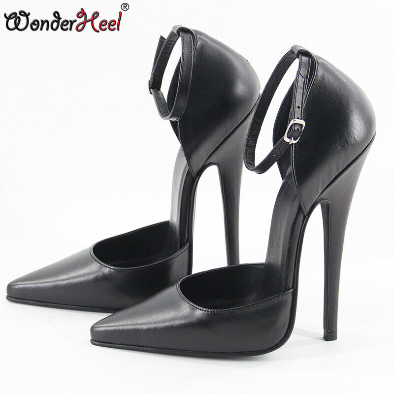 Wonderheel Real Leather High Heel 16cm Stiletto Heel Ankle Straps Pointed Toe Sexy Pumps