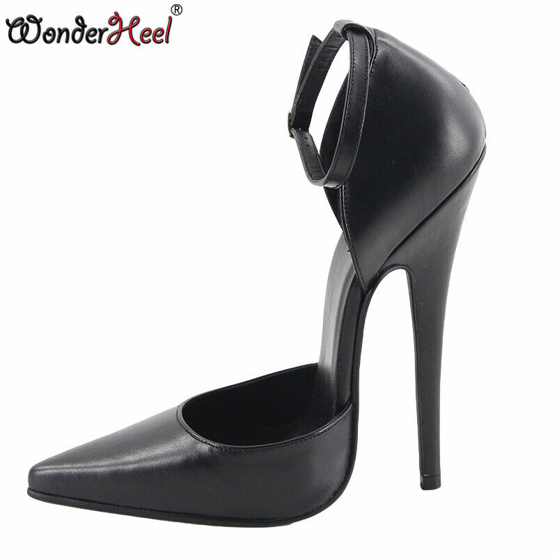 Wonderheel Real Leather High Heel 16cm Stiletto Heel Ankle Straps Pointed Toe Sexy Pumps