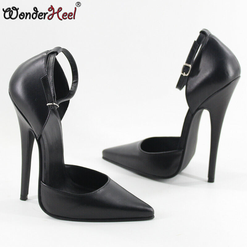 Wonderheel Real Leather High Heel 16cm Stiletto Heel Ankle Straps Pointed Toe Sexy Pumps