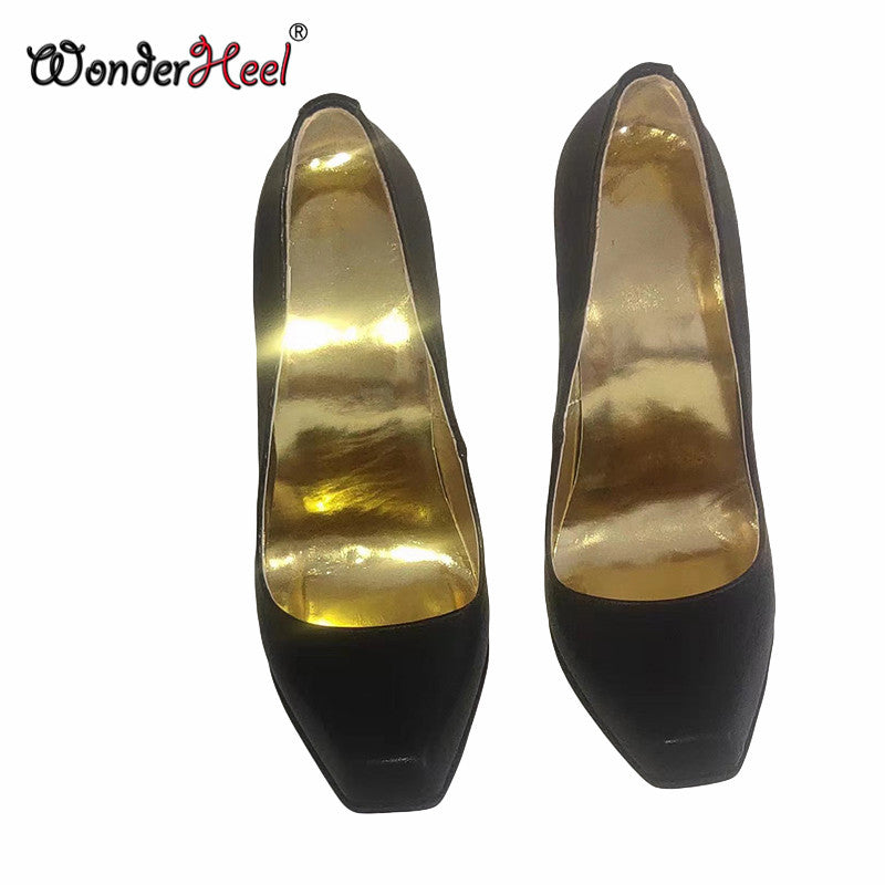 Wonderheel 16cm Chunky Heel Real Leather Square Toe Slip on Sexy Fetish High Heel Pumps Dropshipping