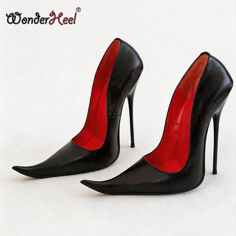 Wonderheel Real Leather 16cm Thin Heels Sexy New Sytle Extreme Pointed Toe Slip on Women High Heels Shoes