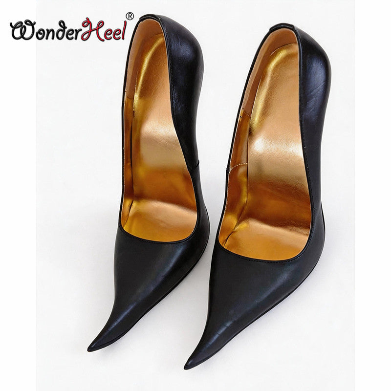 Wonderheel Real Leather 16cm Thin Heels Sexy New Sytle Extreme Pointed Toe Slip on Women High Heels Shoes