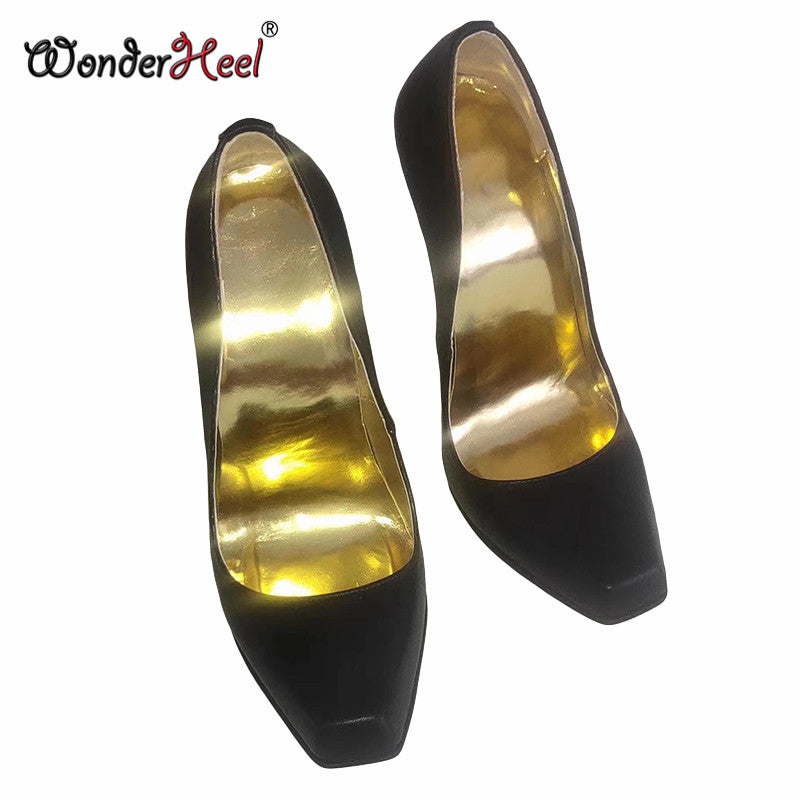 Wonderheel 16cm Chunky Heel Real Leather Square Toe Slip on Sexy Fetish High Heel Pumps Dropshipping