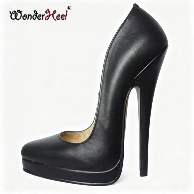 Wonderheel Real Leather 16cm Stiletto Heel Sexy High Heel Slip On Platform Pointed Toe Pumps