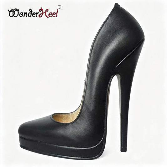 Wonderheel Real Leather 16cm Stiletto Heel Sexy High Heel Slip On Platform Pointed Toe Pumps