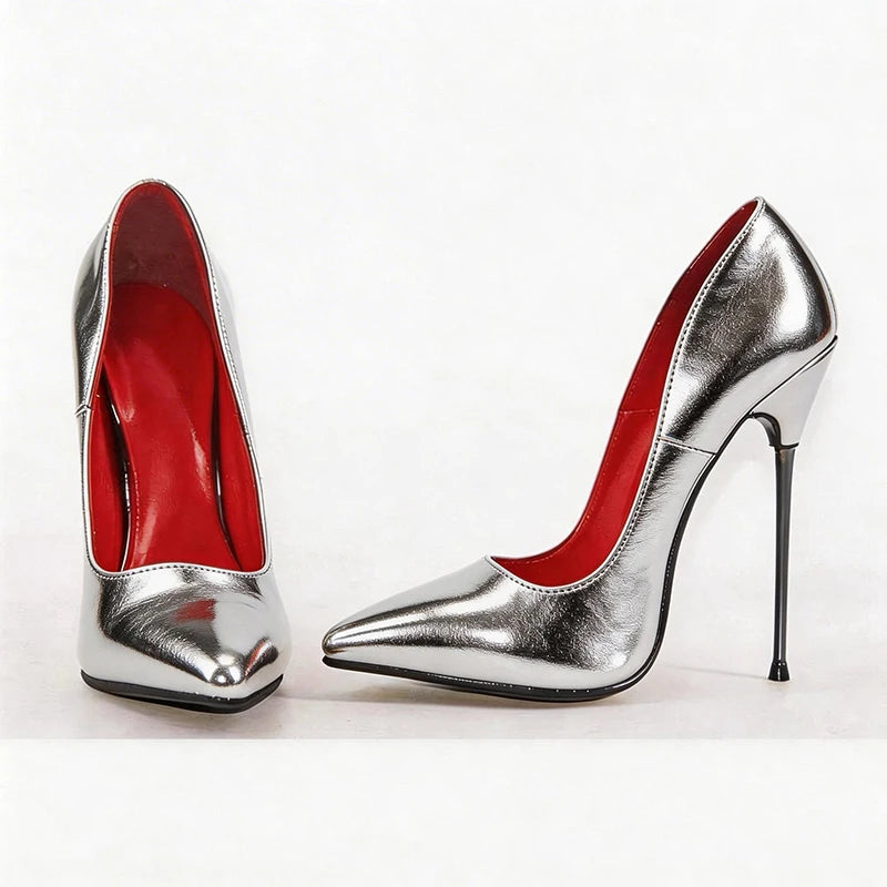 Wonderheel 16cm Ultra thin metal heels Patent Pointed toe Women High heels Super girls Nightclub Slip on Sexy Shoes Big Size
