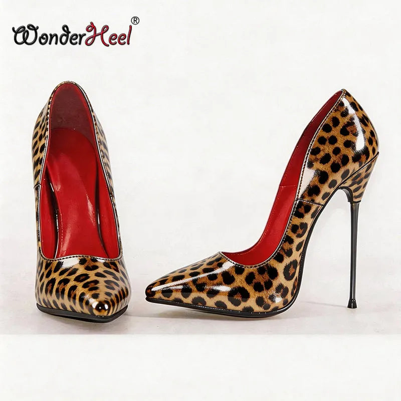Wonderheel 16cm Ultra thin metal heels Patent Pointed toe Women High heels Super girls Nightclub Slip on Sexy Shoes Big Size