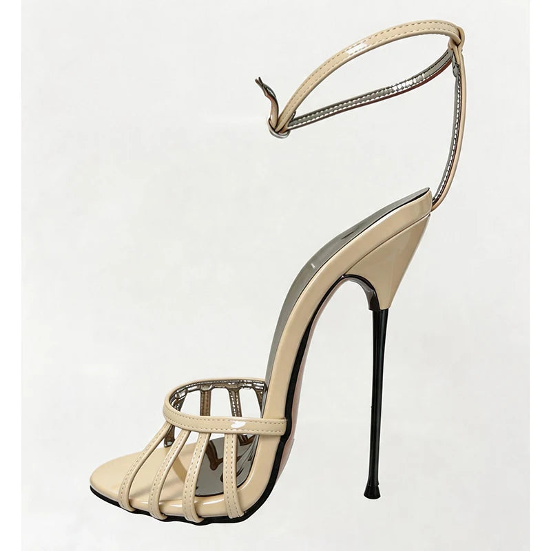 Wonderheel Ultra Thin Stiletto Heel Sandals 16cm Round Toe Ankle Straps High Heels for Women Summer Nightclub Slim Fit