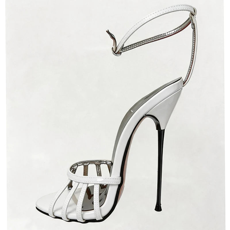 Wonderheel Ultra Thin Stiletto Heel Sandals 16cm Round Toe Ankle Straps High Heels for Women Summer Nightclub Slim Fit