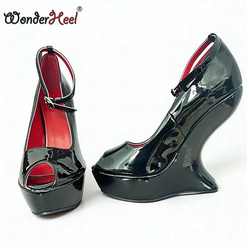 Wonderheel Summer Wedge heels 14cm with 4cm Platform Sexy Lady Ankle Straps Peep Toe Nightclub High Heels Pumps Dropshipping