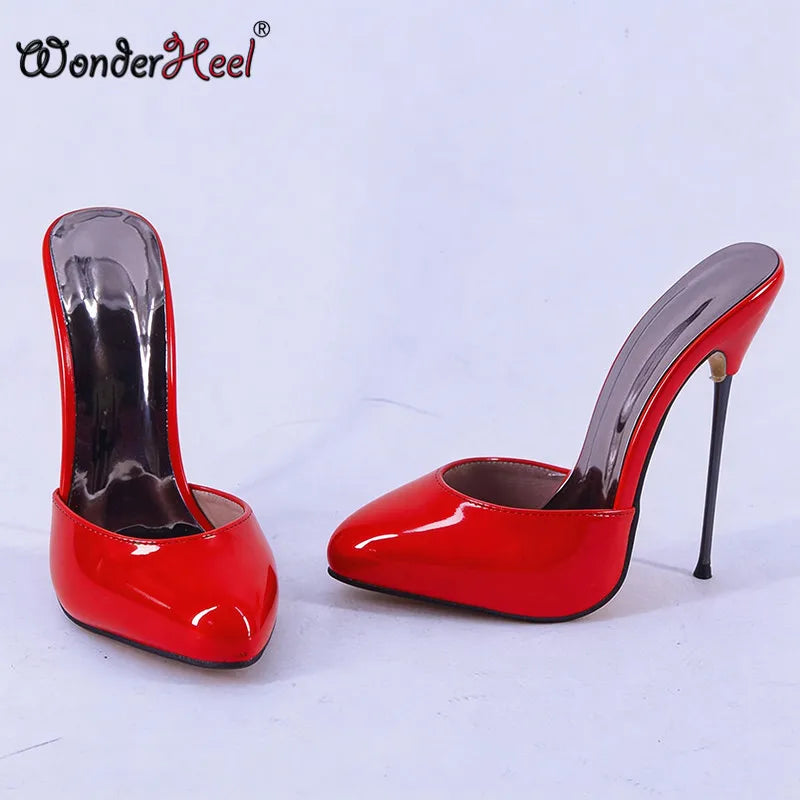Wonderheel 16cm Ultra thin metal heels Patent Leather Women High heels Nightclub lady Slip on Sexy Shoes US13 Drop shipping