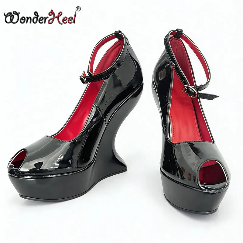 Wonderheel Summer Wedge heels 14cm with 4cm Platform Sexy Lady Ankle Straps Peep Toe Nightclub High Heels Pumps Dropshipping