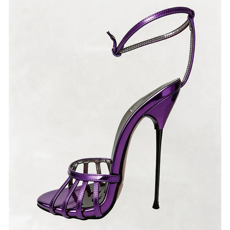 Wonderheel Ultra Thin Stiletto Heel Sandals 16cm Round Toe Ankle Straps High Heels for Women Summer Nightclub Slim Fit