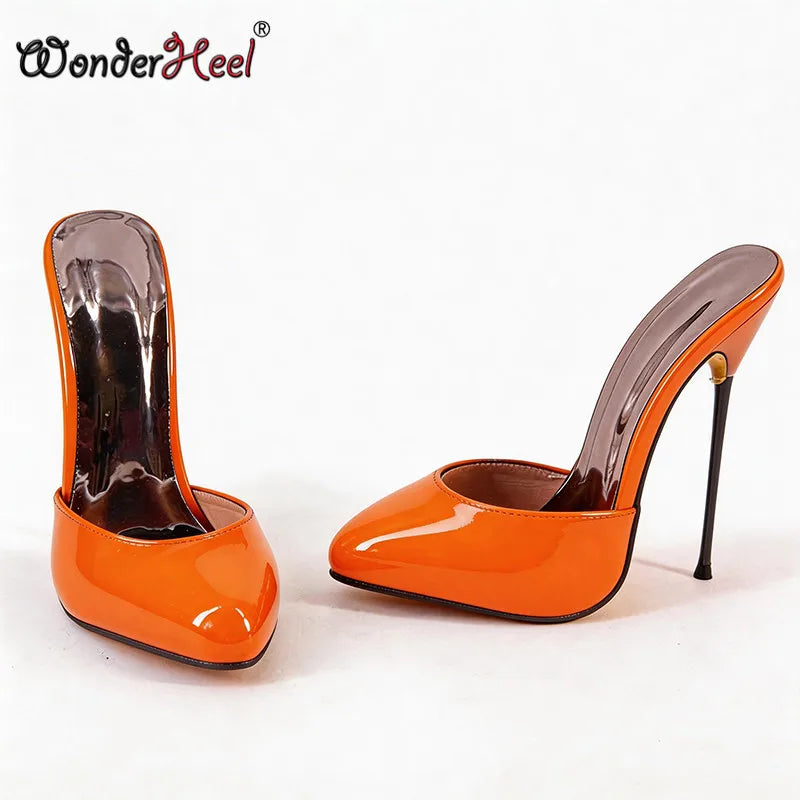 Wonderheel 16cm Ultra thin metal heels Patent Leather Women High heels Nightclub lady Slip on Sexy Shoes US13 Drop shipping
