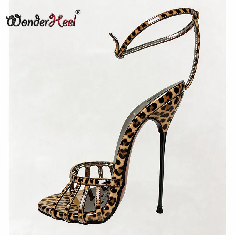 Wonderheel Ultra Thin Stiletto Heel Sandals 16cm Round Toe Ankle Straps High Heels for Women Summer Nightclub Slim Fit