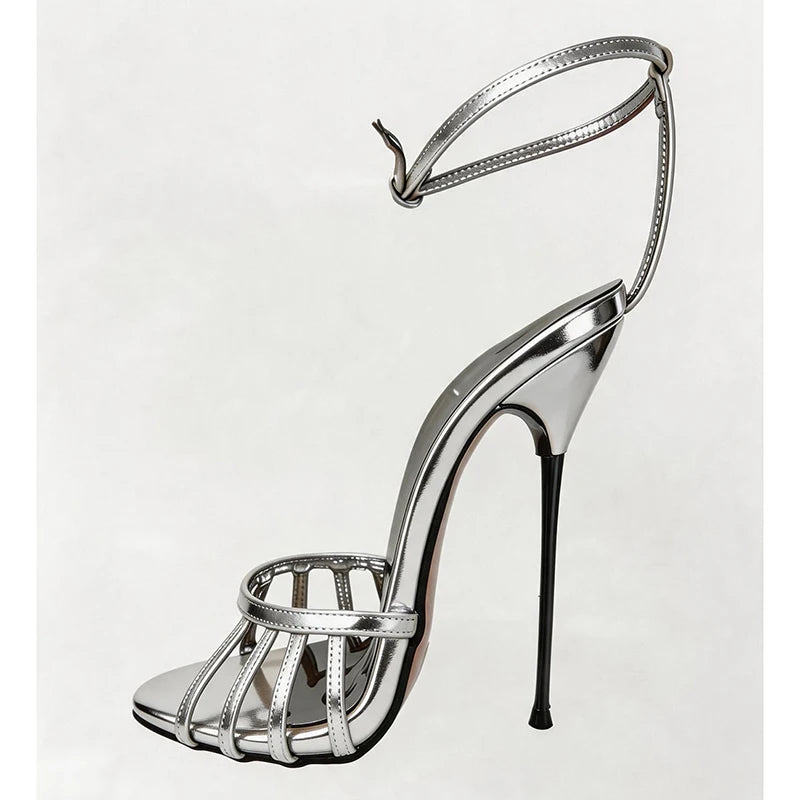 Wonderheel Ultra Thin Stiletto Heel Sandals 16cm Round Toe Ankle Straps High Heels for Women Summer Nightclub Slim Fit