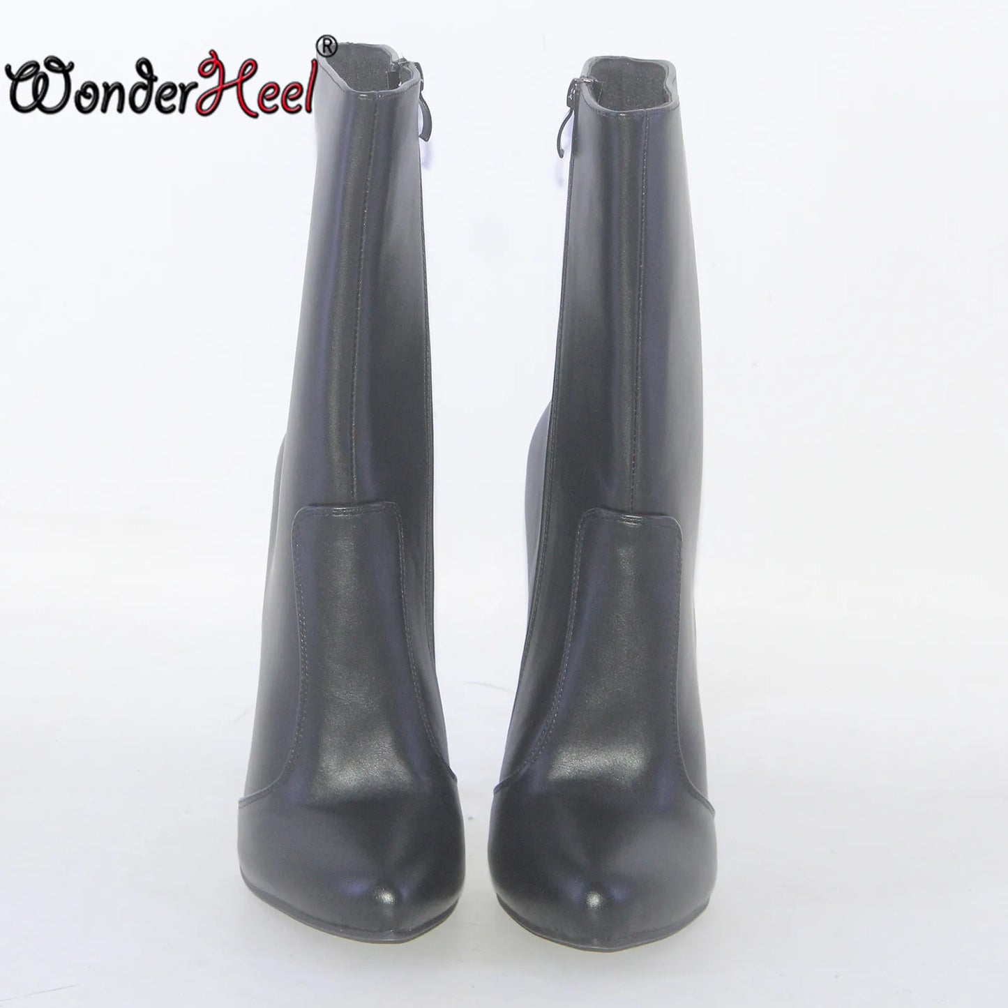Wonderheel 16cm Stiletto Heel Matte Leather round Toe High Heel Ankle Boots Sexy Super Women Nightclub Party Larger Size US13