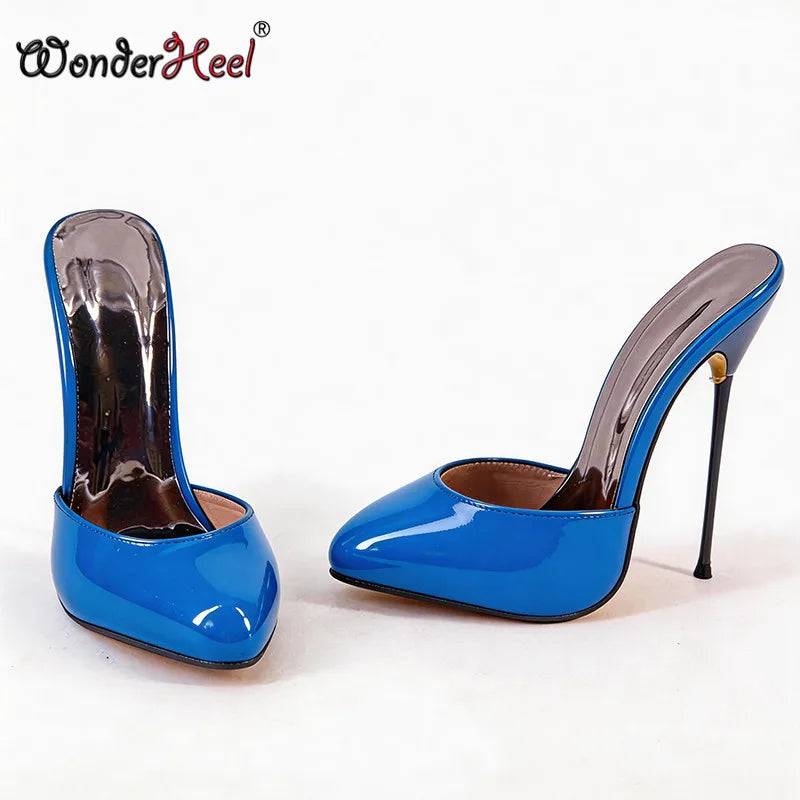 Wonderheel 16cm Ultra thin metal heels Patent Leather Women High heels Nightclub lady Slip on Sexy Shoes US13 Drop shipping