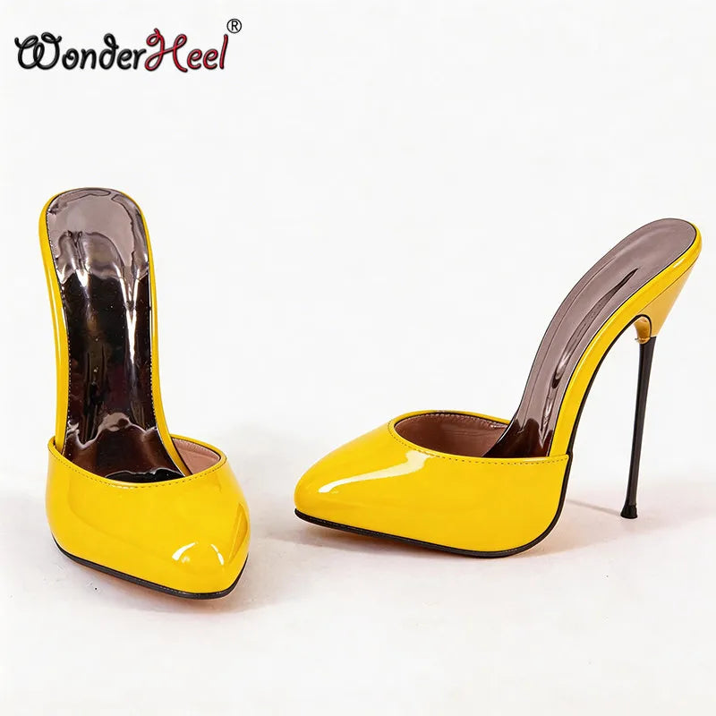 Wonderheel 16cm Ultra thin metal heels Patent Leather Women High heels Nightclub lady Slip on Sexy Shoes US13 Drop shipping