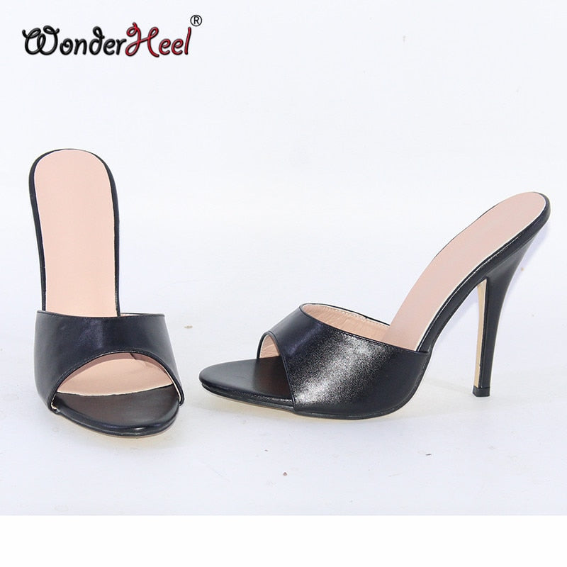 Wonderheel Summer Sexy High Heel 12cm Stiletto Heel Peep Toe Matte Leather Slip on Women Sandals Big Size Drop Shipping