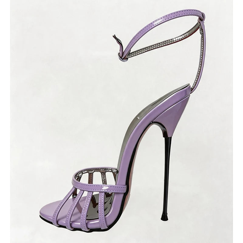 Wonderheel Ultra Thin Stiletto Heel Sandals 16cm Round Toe Ankle Straps High Heels for Women Summer Nightclub Slim Fit