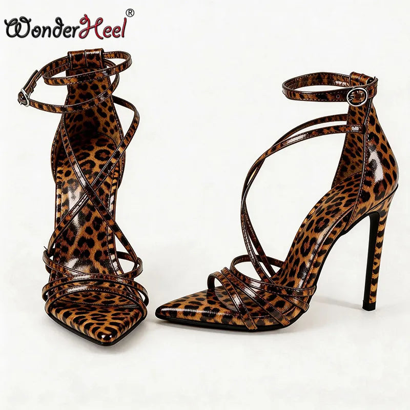 Wonderheel summer 13cm Stiletto heels Patent Leather Sexy High Heels Ankle Straps Fashion Women Sandals Big size EU46