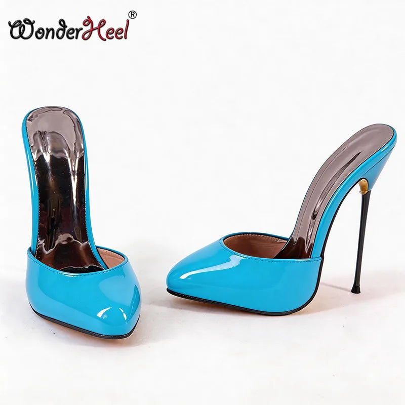 Wonderheel 16cm Ultra thin metal heels Patent Leather Women High heels Nightclub lady Slip on Sexy Shoes US13 Drop shipping