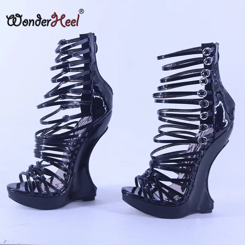 Wonderheel New Extreme High Heel 18cm with 3cm Platform Wedge Ankle Boots Buckles Straps Nightclub Super Girl Sexy Boots