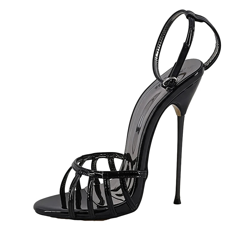 Wonderheel Ultra Thin Stiletto Heel Sandals 16cm Round Toe Ankle Straps High Heels for Women Summer Nightclub Slim Fit