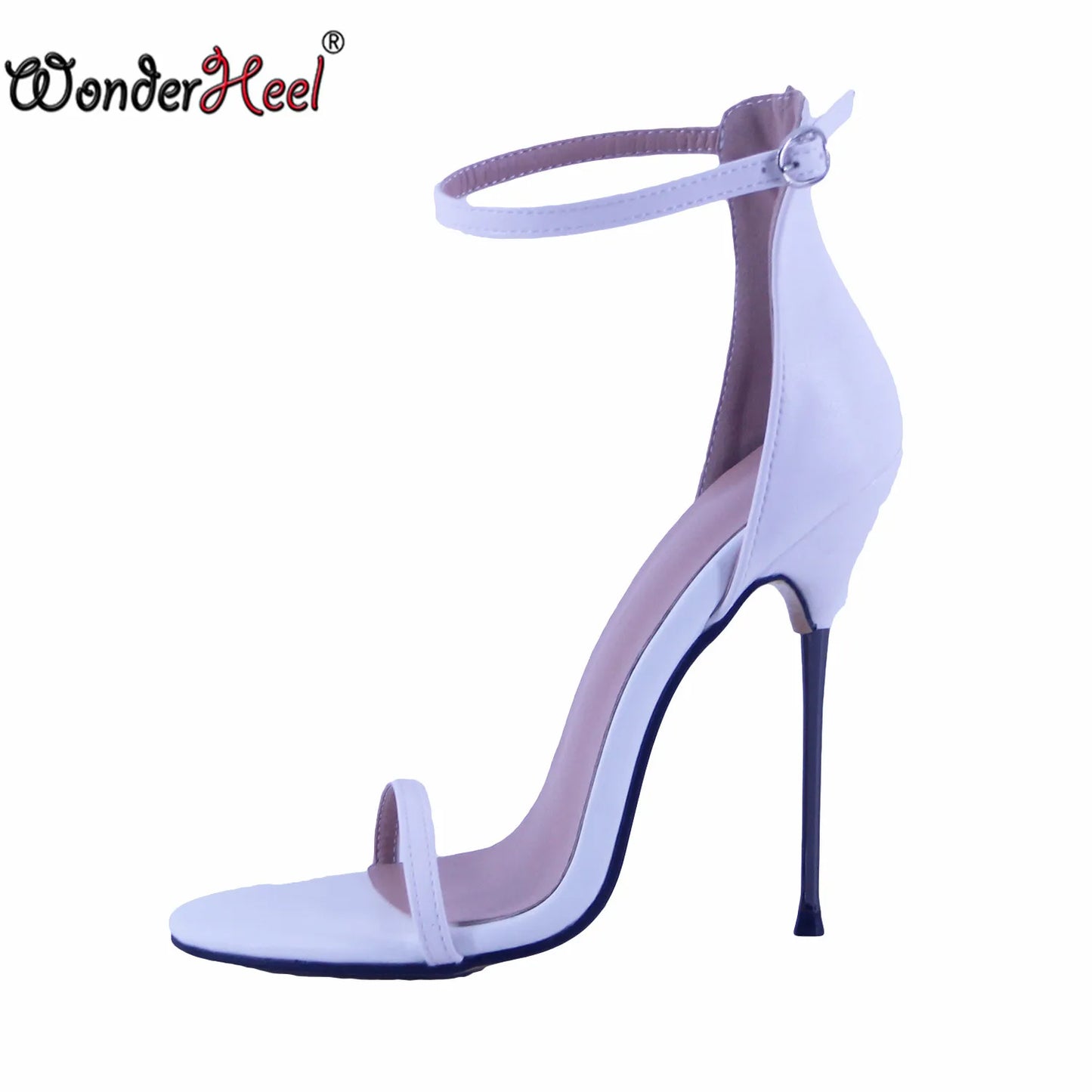Wonderheel 13cm Ultra Thin Metal Heel Sandals Round Toe High Heels Ankle Straps Biggest Size US13 Summer