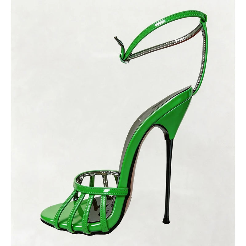 Wonderheel Ultra Thin Stiletto Heel Sandals 16cm Round Toe Ankle Straps High Heels for Women Summer Nightclub Slim Fit