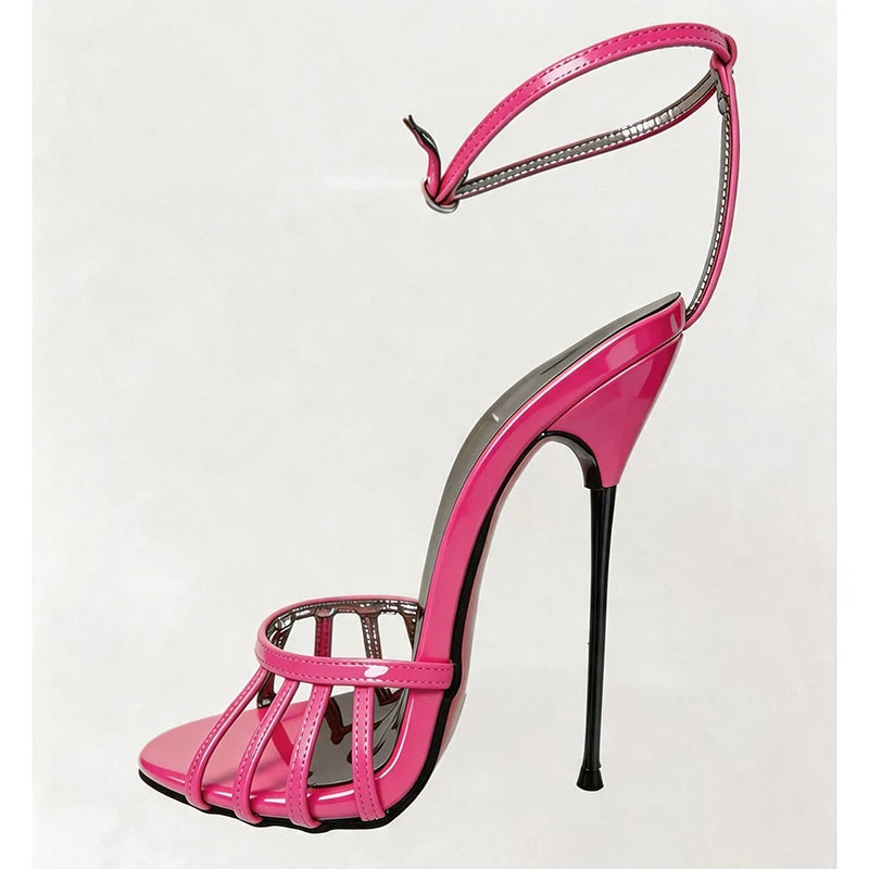 Wonderheel Ultra Thin Stiletto Heel Sandals 16cm Round Toe Ankle Straps High Heels for Women Summer Nightclub Slim Fit