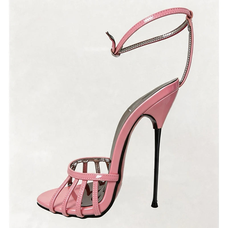 Wonderheel Ultra Thin Stiletto Heel Sandals 16cm Round Toe Ankle Straps High Heels for Women Summer Nightclub Slim Fit
