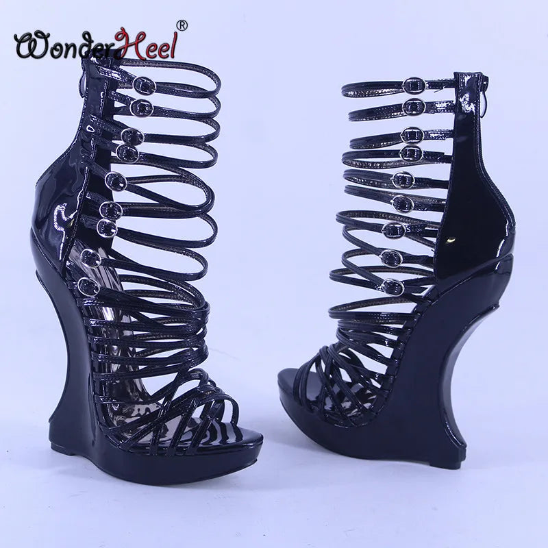 Wonderheel New Extreme High Heel 18cm with 3cm Platform Wedge Ankle Boots Buckles Straps Nightclub Super Girl Sexy Boots