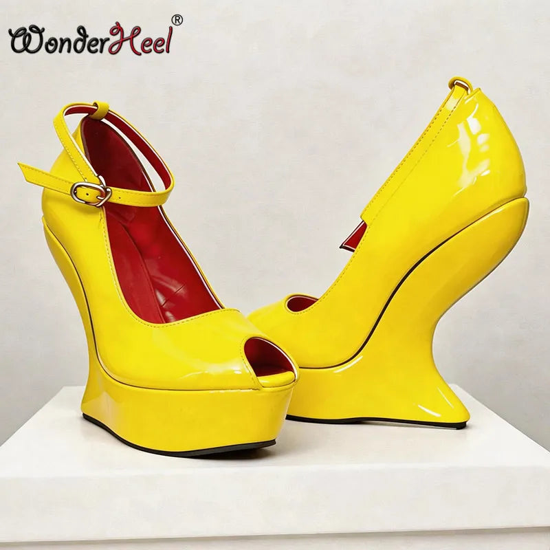 Wonderheel Summer Wedge heels 14cm with 4cm Platform Sexy Lady Ankle Straps Peep Toe Nightclub High Heels Pumps Dropshipping