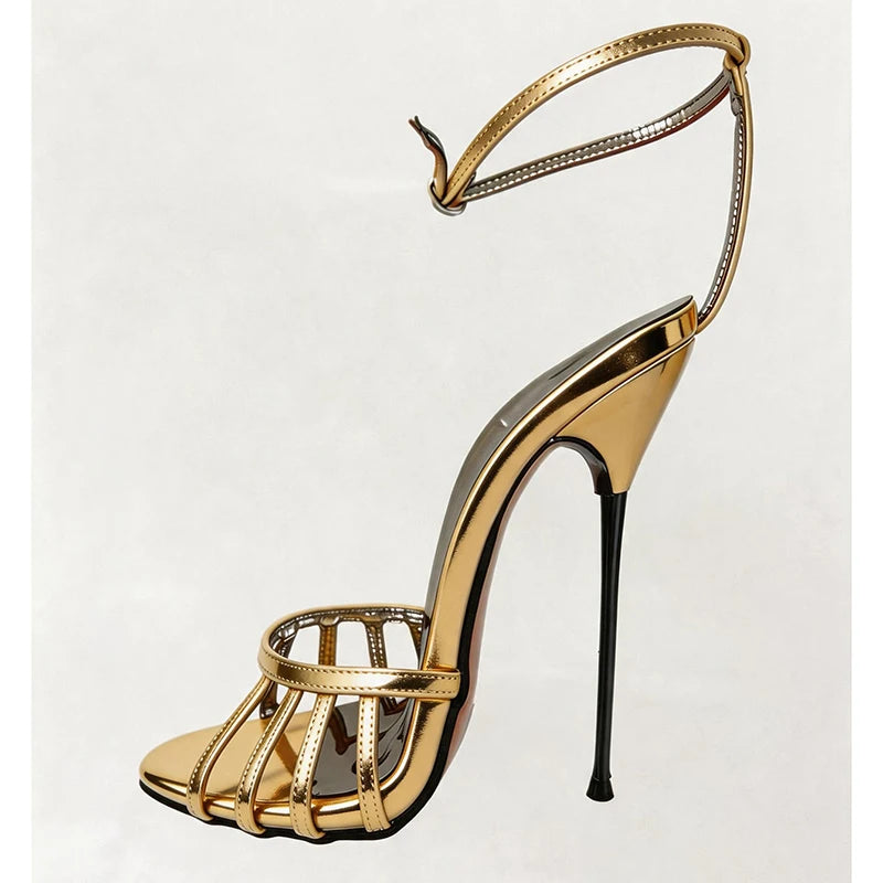 Wonderheel Ultra Thin Stiletto Heel Sandals 16cm Round Toe Ankle Straps High Heels for Women Summer Nightclub Slim Fit