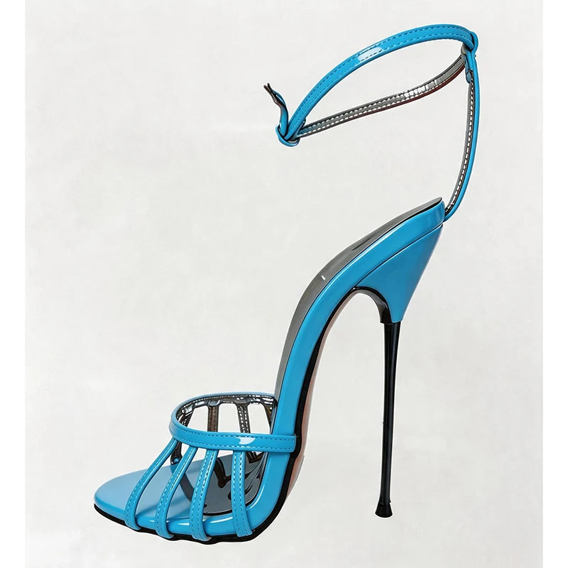 Wonderheel Ultra Thin Stiletto Heel Sandals 16cm Round Toe Ankle Straps High Heels for Women Summer Nightclub Slim Fit