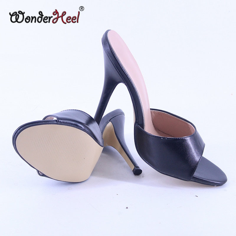 Wonderheel Summer Sexy High Heel 12cm Stiletto Heel Peep Toe Matte Leather Slip on Women Sandals Big Size Drop Shipping