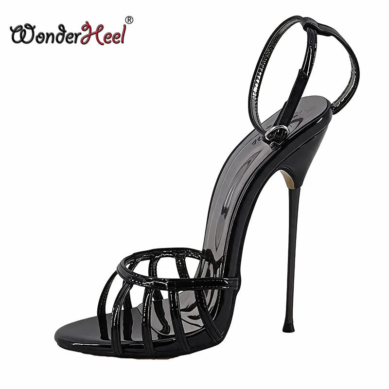 Wonderheel Ultra Thin Stiletto Heel Sandals 16cm Round Toe Ankle Straps High Heels for Women Summer Nightclub Slim Fit