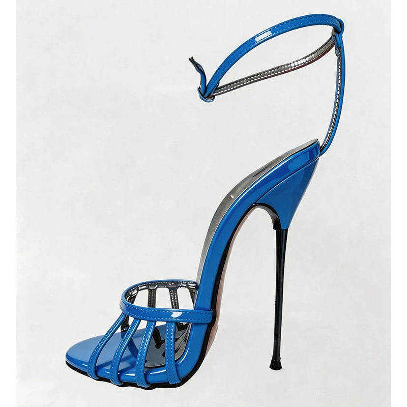 Wonderheel Ultra Thin Stiletto Heel Sandals 16cm Round Toe Ankle Straps High Heels for Women Summer Nightclub Slim Fit