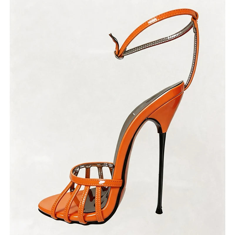 Wonderheel Ultra Thin Stiletto Heel Sandals 16cm Round Toe Ankle Straps High Heels for Women Summer Nightclub Slim Fit