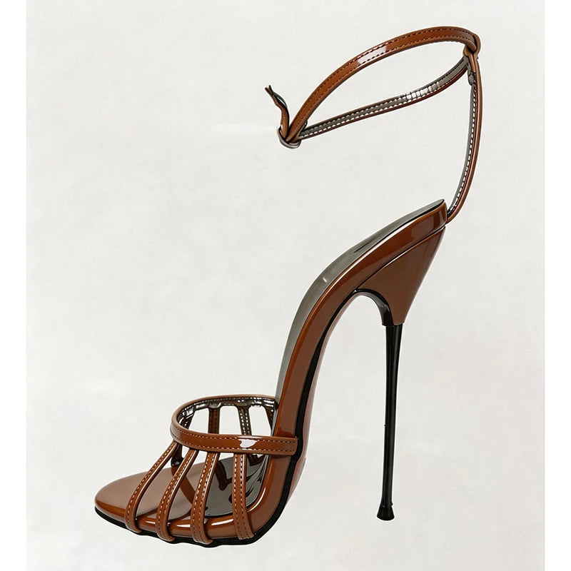 Wonderheel Ultra Thin Stiletto Heel Sandals 16cm Round Toe Ankle Straps High Heels for Women Summer Nightclub Slim Fit
