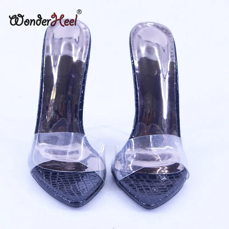 Wonderheel Summer Extreme Ultra Thin Heel 13cm Metal Heel Sexy Pointed Toe Slip On Transparent Slim High Heels Sandals